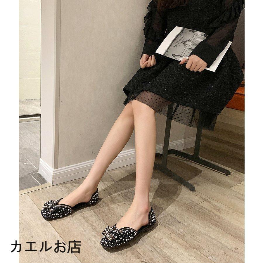 完成品 2月下旬入荷予定 ローファー レディース パンプス フラットシューズ 靴 ビジュー パール付き リボン 柔らかい キラキラ 結婚式 二次会 パーティー キレイめ Aynaelda Com