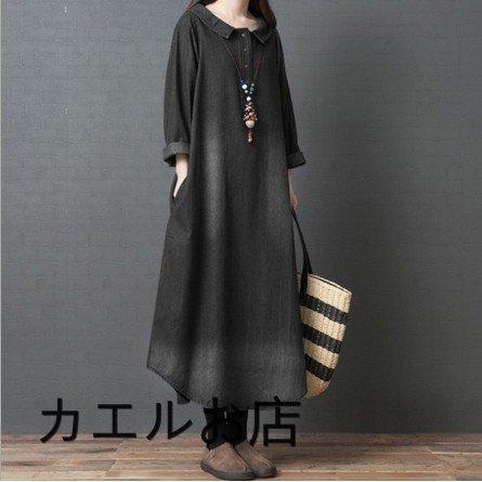 ワンピース デニム 秋 冬 レディース 40代ファッション 50代 ワンピース 女性 服 きれいめ 体型カバー レディースファッション ワンピ 膝丈 大きいサイズ W1015 カエルお店 通販 Yahoo ショッピング