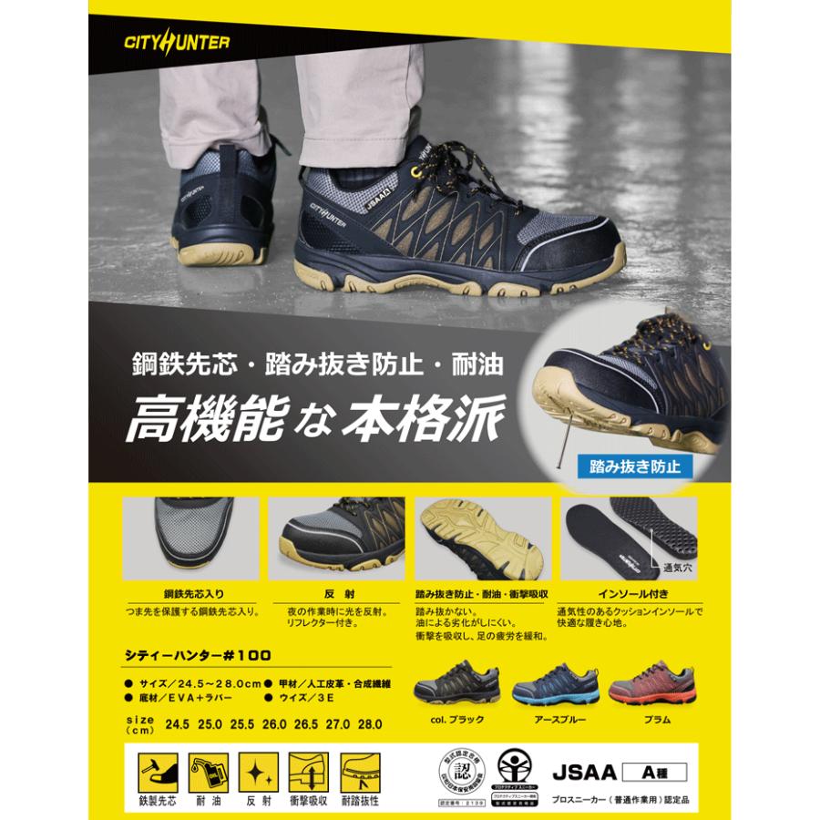 安全靴 安全スニーカー 福山ゴム シティハンター 100 24 5 28cm セーフティ 安全 3e 通気 耐油底 軽量 鉄製先芯 普段履き 先芯入り メンズ 踏み抜き防止 Fukuyama S 165 かえるかも 通販 Yahoo ショッピング