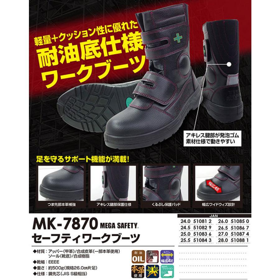 安全さん 安全靴 喜多 MK-7870 MEGA SAFETY 鉄先芯 合成皮革 ブラック