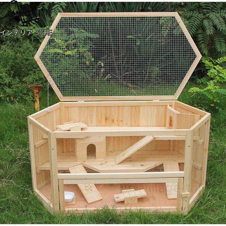 ペット用品 ペットハウス ハムスター・リス・ネズミ適用 三層別荘 楽園設置付き キヌゲネズミの部屋 飼育籠 木製部屋インテリア ペット