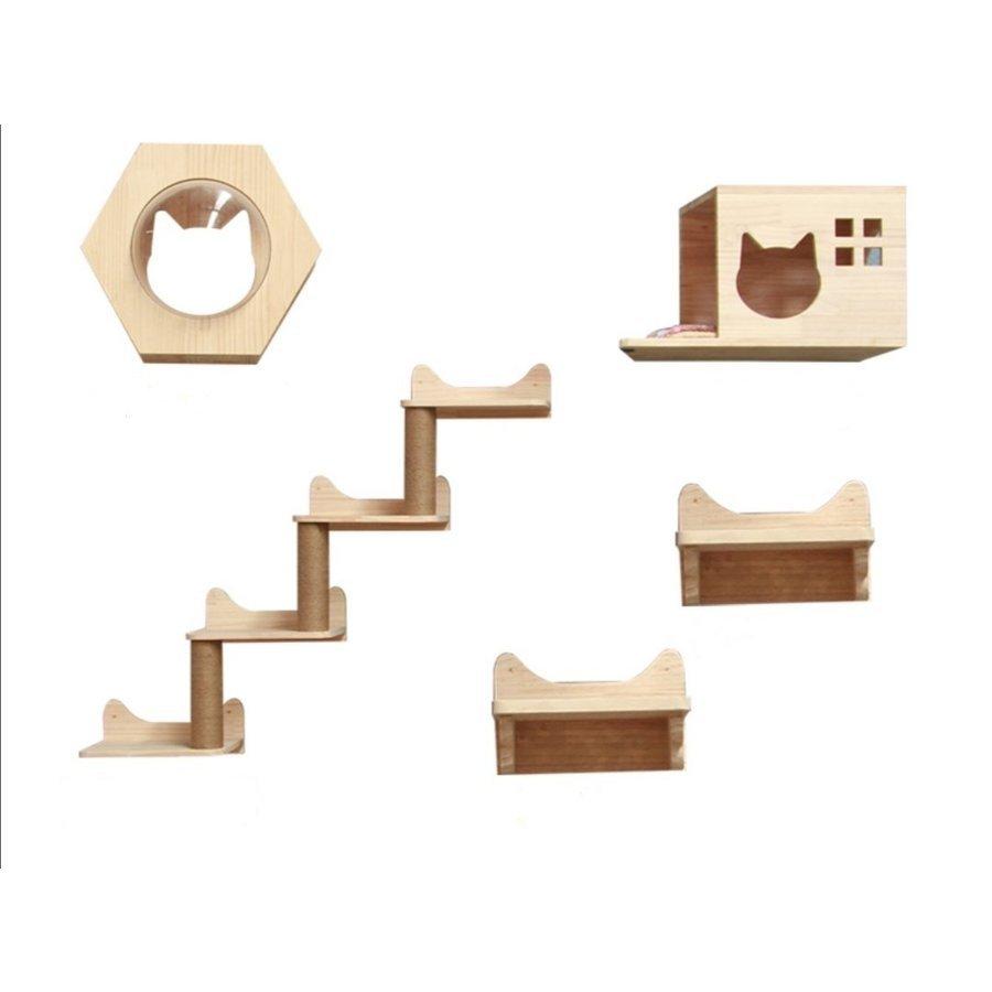 キャットステップ 壁付け 猫用 キャットウォーク カプセル型 壁 手作り 猫 棚板 棚 キャットタワー 木製 木 diy ベッド
