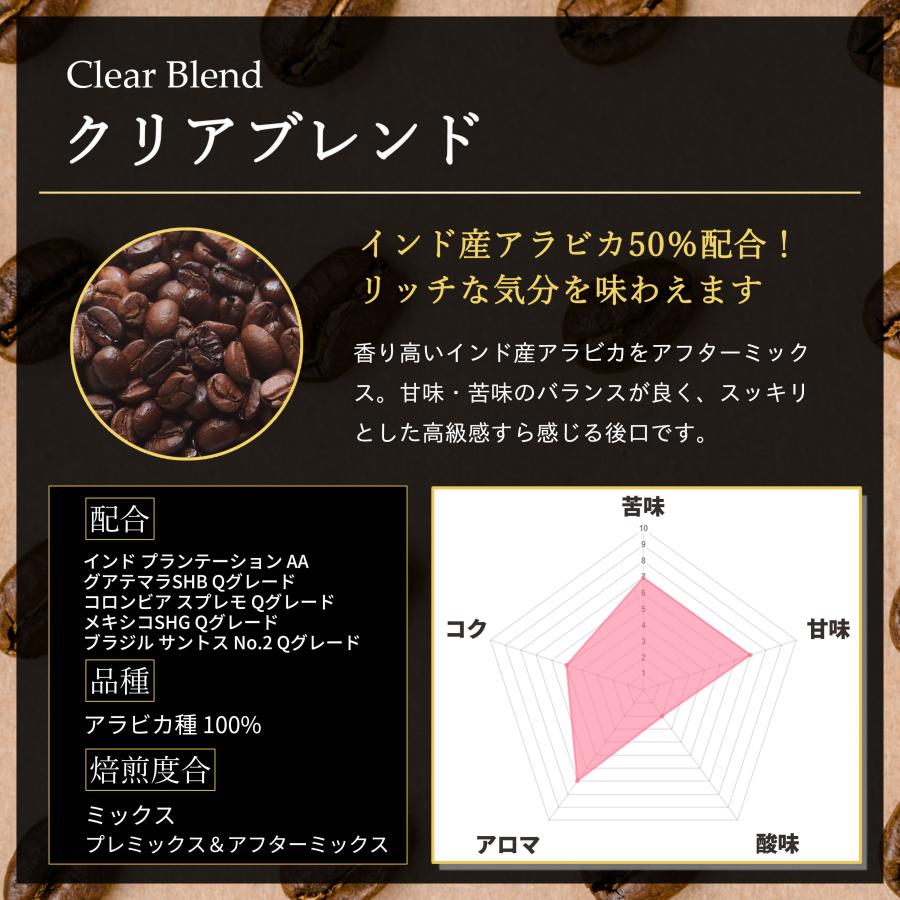 コーヒー豆 コーヒー 豆 珈琲豆 Qグレード配合 スペシャリティ使用 自家焙煎 500g プレミックス アフターミックス アラビカ種 100% / クリアブレンド |  | 02