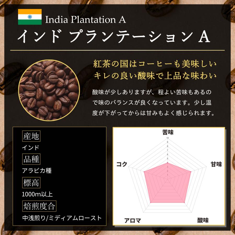 コーヒー豆 コーヒー 豆 珈琲豆 自家焙煎 インド プランテーション A 浅煎り / ミディアムロースト アラビカ種 ストレート 500g |  | 02