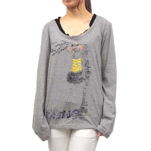 stella forest(ステラフォレスト)UネックプリントTシャツ(サイズT1)(グレー)