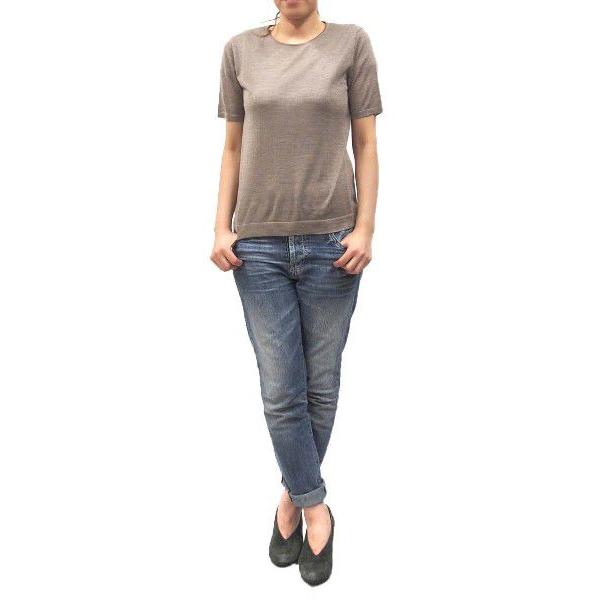Theory Luxe(セオリーリュクス)半袖ニット(サイズ38/40)(ネイビー/ベージュ)(送料無料)