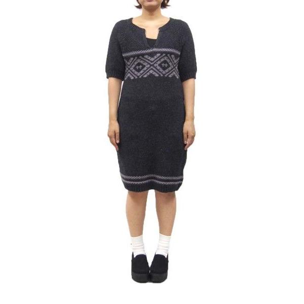 BANDE ORIGINALE(バンド・オリジナール)半袖ニットワンピース(サイズ38)(グレー)