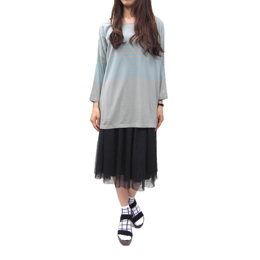 LORENA ANTONIAZZI(ロレーナアントニアッツィ)ボーダーカットソー(サイズM)(ベージュ×ライトブルー)