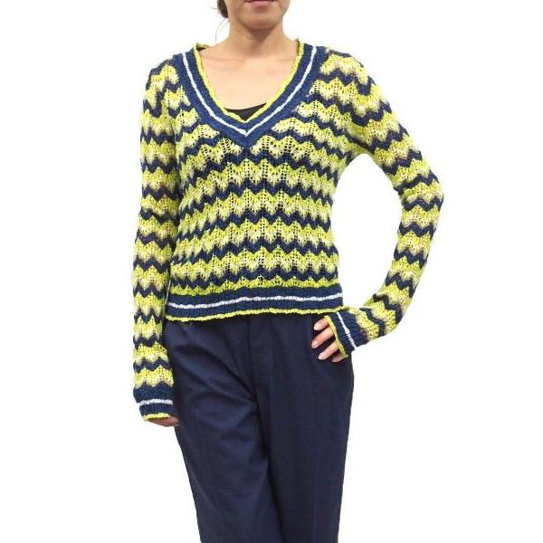 CHARLOTTE RONSON(シャーロット ロンソン)矢羽柄ローゲージニット(サイズS)(ネイビー×ホワイト×イエロー)