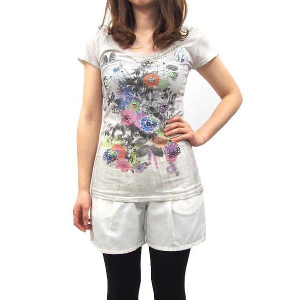 ANNARITA N(アンナリタエンネ)ヴィンテージ風プリントTシャツ(サイズM)(グレー×ホワイト)