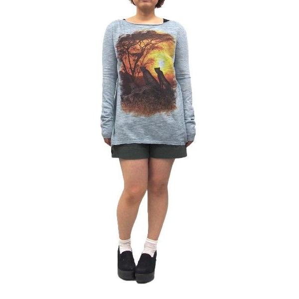 RINASCIMENTO(リナシメント)プリントコットンニット(サイズS/M)(水色)(サンプル品)