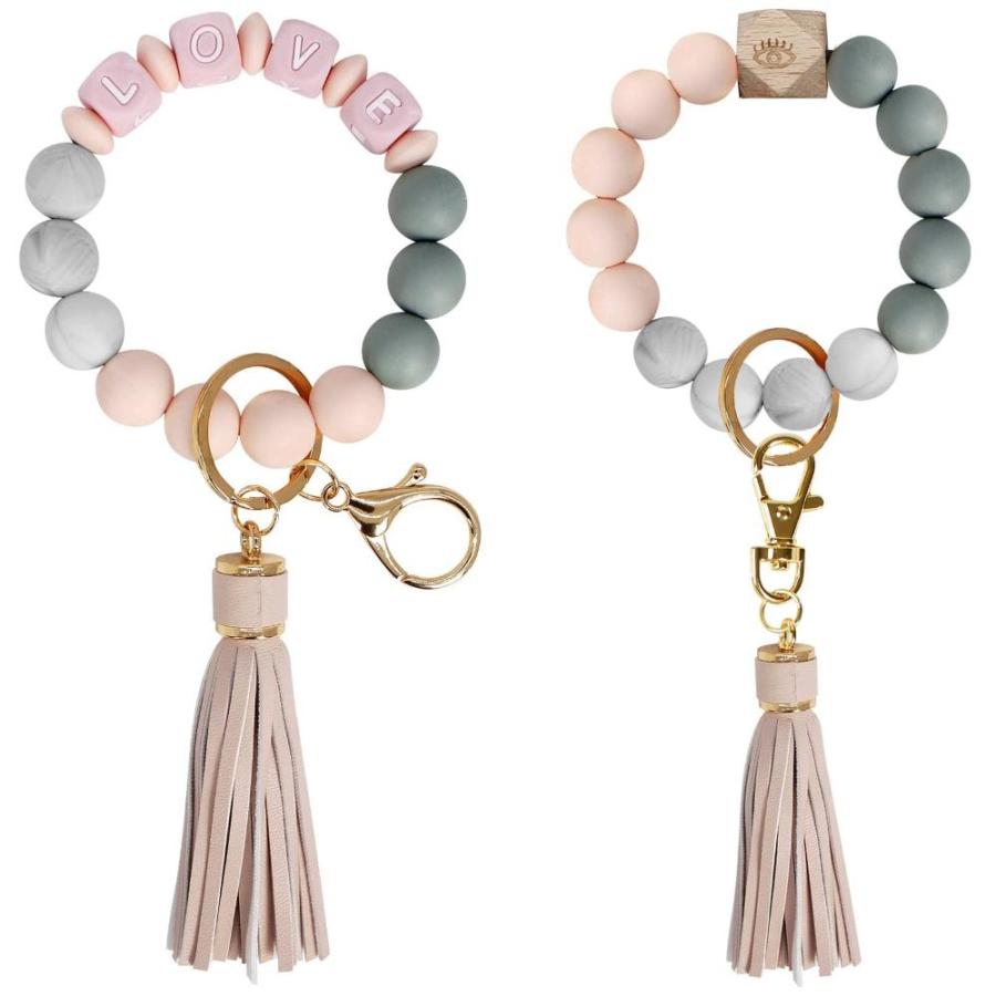 BIHRTC 2PCS Keychains For Wome Car Keychain Beaded Wristlet Tassel Car