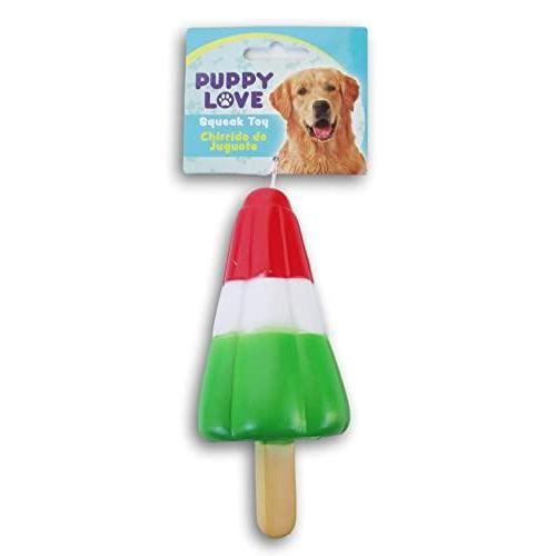 Puppy Love Chewy Squeaky Dog Toy Popsicle 5.7 Inch Red White and Green