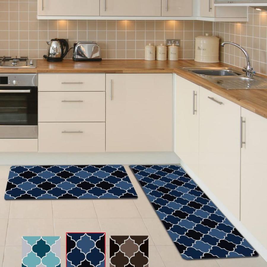 moonysweet Anti Fatigue Kitchen Rug Mat Non Skid Cushioned Navy Blue