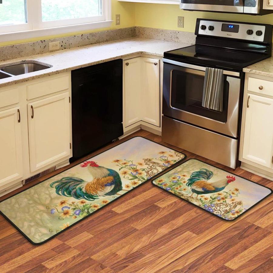 2Pcs Farmhouse Style Kitchen Mats for Floor 2 Pieces Farmhouse Rooster