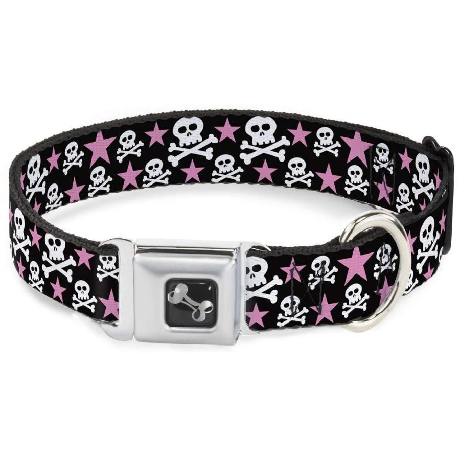 Dog Collar Seatbelt Buckle Skulls Stars Black White Pink 15 to 26