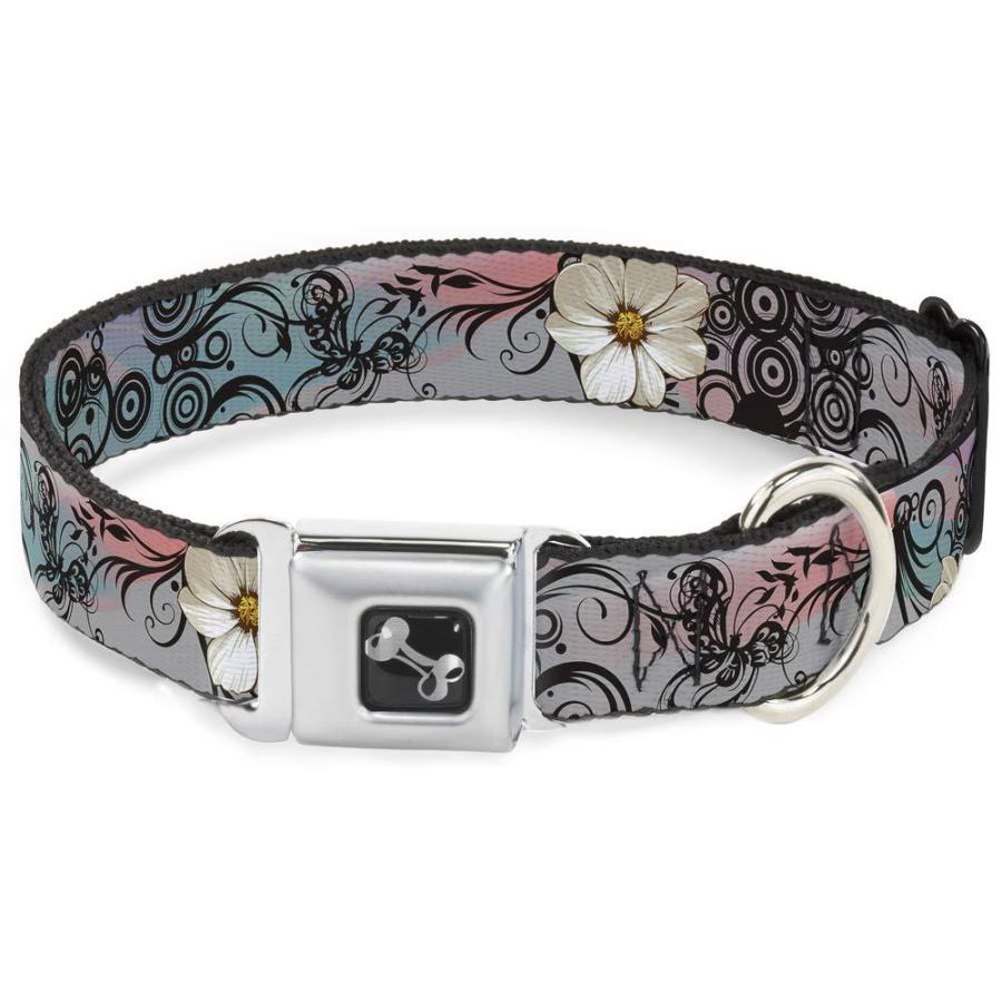 BuckleDown Seatbelt Buckle Dog Collar Flowers w/Filigree Pink 1 Wide