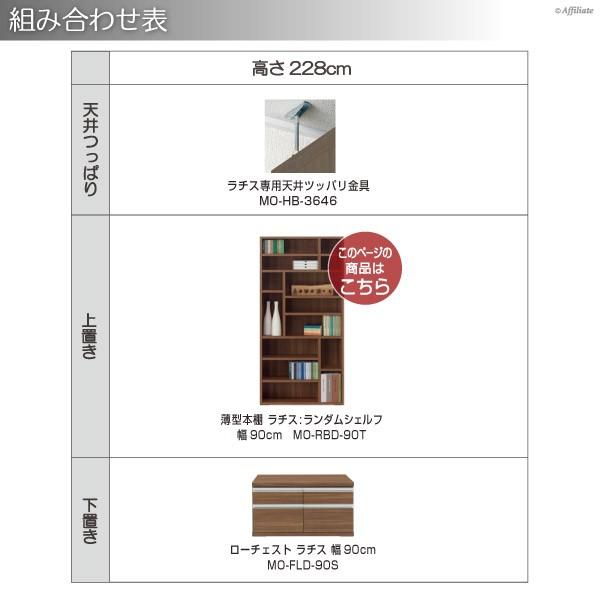 日本製 完成品 薄型本棚 ラチス：ランダムシェルフ 幅90cm高さ180cm 