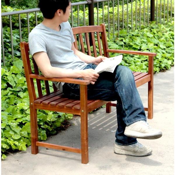ガーデン ベンチ チェア 木製 長 椅子 いす ブラウン 茶色 デッキ 背もたれ付き 2人用 公園 腰掛け 野外 屋外 :kag-26370