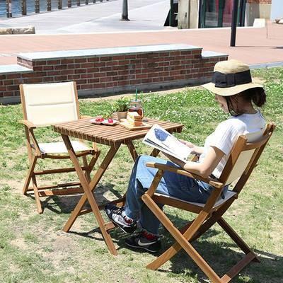 2人 折りたたみ 肘掛け 付き 3点セット 木製 ガーデン テーブル チェア アウトドア バルコニー テラス 屋外 庭