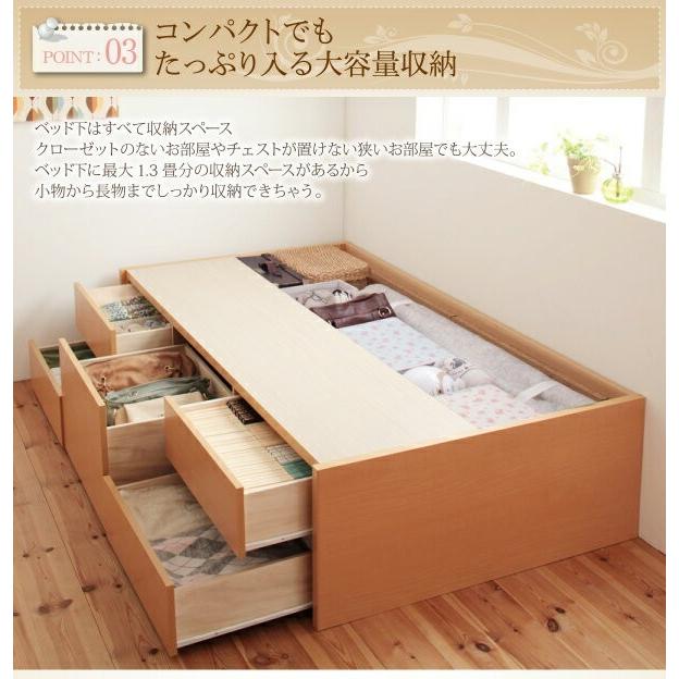 シングルベッド 一人暮らし ショート丈 フレームのみ チェストベッド ミドル ベッド下収納 引き出し付き 大容量 ヘッドレス 北欧 おしゃれ モダン アンティーク_5