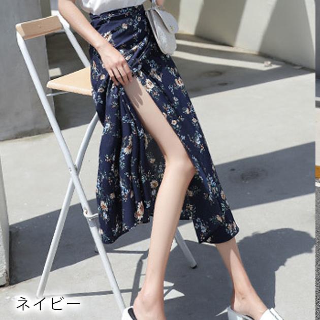 2way巻きスカート 花柄 ロング スカート フラワープリント パレオ