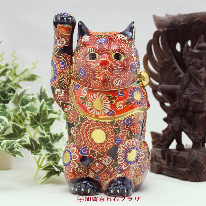 九谷焼 招き猫(右：金運向上、商売繁盛) ／九谷焼6号(高さ19cm)いっ