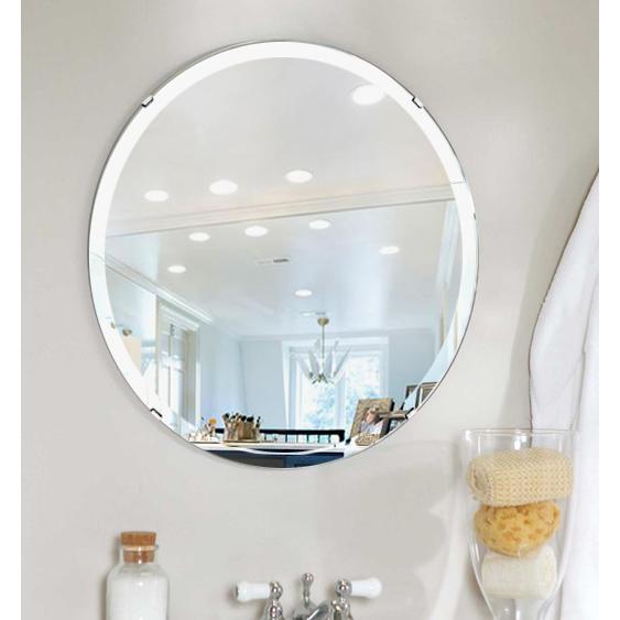 クリスタル ミラー 洗面鏡 浴室鏡 450x450mm 正円形 デラックスカット 洗面 鏡 浴室 壁掛け ミラー 日本製 5mm厚 取付金具と説明書 壁掛け鏡 ウオールミラー｜kagami