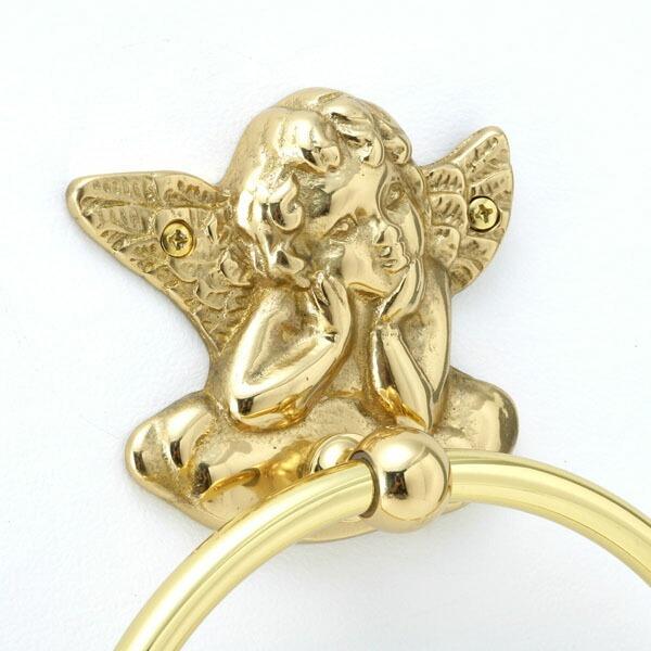 タオルリング 幅15.3cm 金色 ゴールド タオル掛け 天使 エンジェル トイレ 洗面所 バスルーム フェイスタオル タオル 掛け リング 円 ホテル 北欧 おしゃれの画像