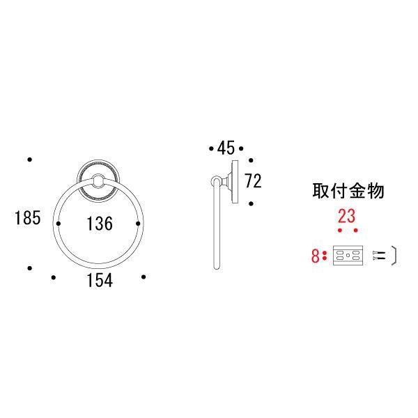 タオルリング 幅15.4cm 白色 ホワイトアンティーク タオル掛け トイレ 洗面所 バスルーム フェイスタオル タオル 掛け リング 輪 円 壁 ホテル 北欧 おしゃれの画像
