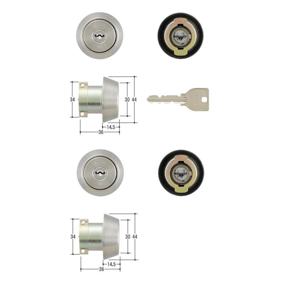 美和ロック MIWA U9シリンダー DA/LA ST色（シルバー） 扉厚45mm 2個 MIWA U9 LAシリンダー扉厚40ミリ用12セット