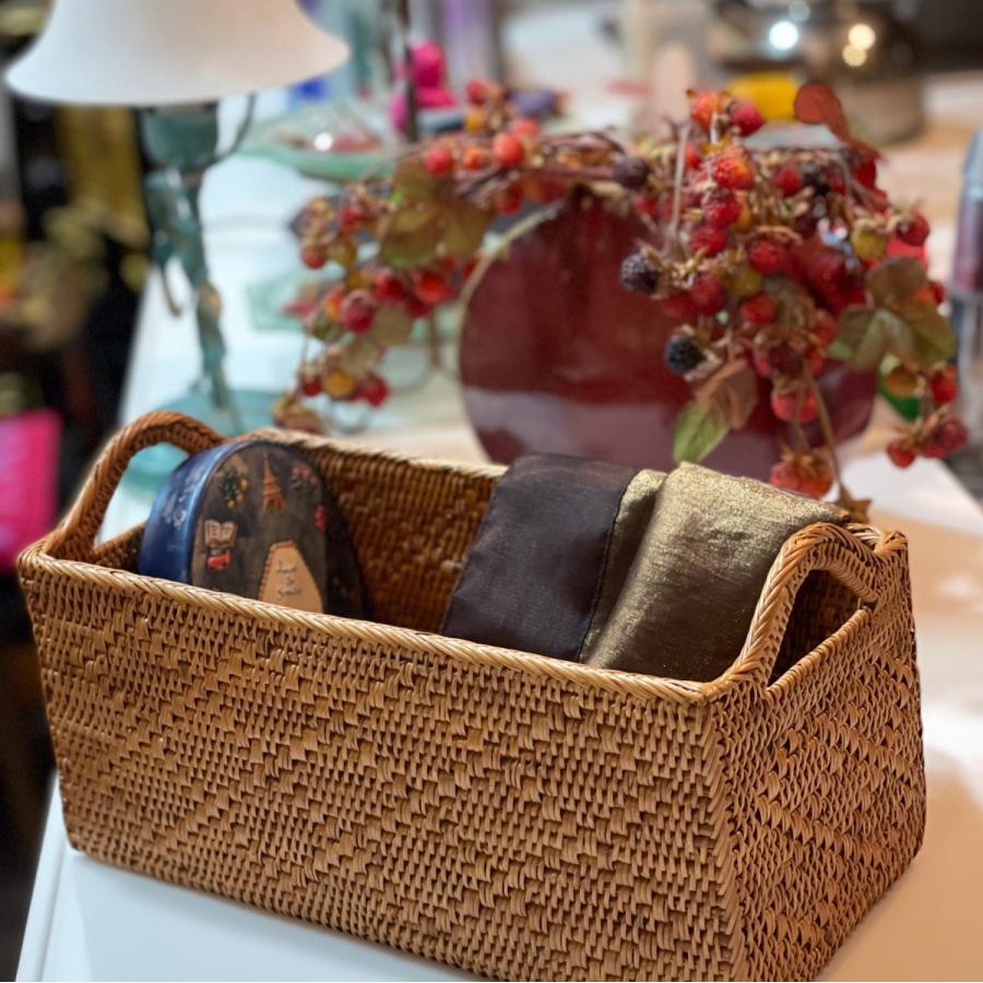 アタ雑貨 バリ島 エスニックインテリア 収納かご コスメBOX 裁縫箱