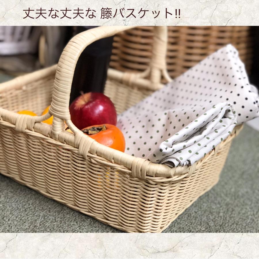 ラタンバスケット 籐かご 収納BOX 長方形かご ハンドル付き 什器 耐久