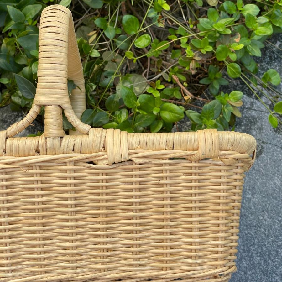 ラタンバスケット 籐かご 収納BOX 長方形かご ハンドル付き 什器 耐久