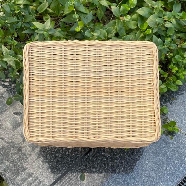 ラタンバスケット 籐かご 収納BOX 長方形かご ハンドル付き 什器 耐久