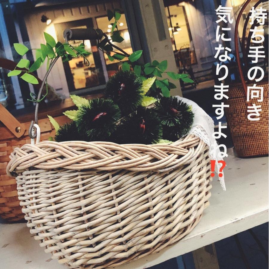 グレー色 白 アンティーク調 柳かごバッグ だ円 ワンハンドル 