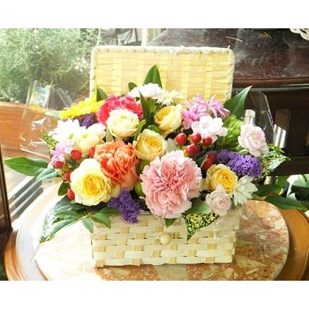 誕生日 花 プレゼント フラワーアレンジメント バスケット Mサイズ