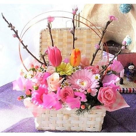 ひな祭り 初節句 プレゼント 桃の花 アレンジメント バスケット トレンド