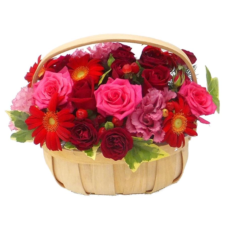 フラワーアレンジメント♡赤薔薇バスケット　♡バレンタインギフト 赤バラのハートボックスアレンジメント - 結婚記念日｜｜花や花束の