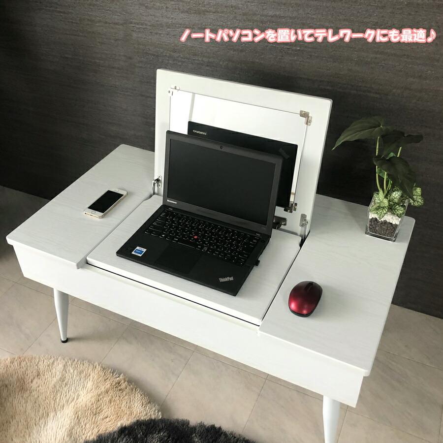 ドレッサーテーブル センターテーブル 鏡付き ホワイト 白 化粧用デスク おしゃれ ミラー付き 収納付き パールホワイト 幅90cm お洒落 90幅｜kagu-1｜06