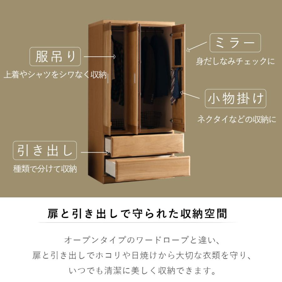 ワードローブ 服吊り クローゼット ロッカー タンス 開き戸 90幅 幅