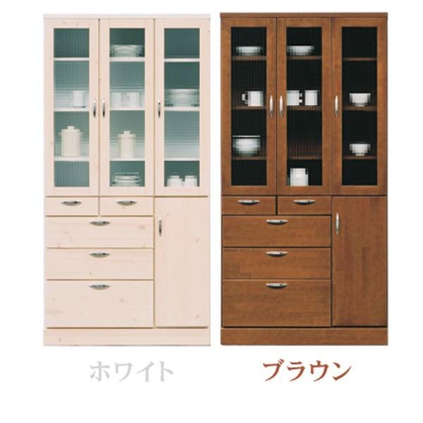 食器棚 ダイニングボード キッチンボード 食器台 90幅 幅90cm カップボード 収納家具 食器収納 クロスペンガラス 北欧 モダン 木製 ホワイト ブラウン パイン材