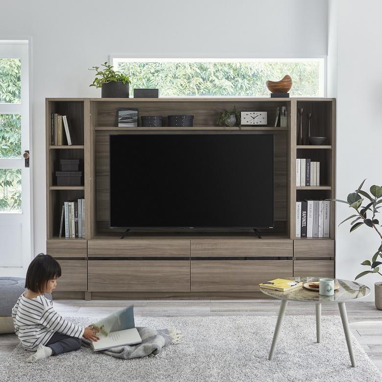 オンライン買付 テレビ すきまくん 幅121-140cm ハイタイプ 巾サイズオーダー TV高さ70cm 開き扉 完成品 国産家具 壁面収納 LSD-H-TVT