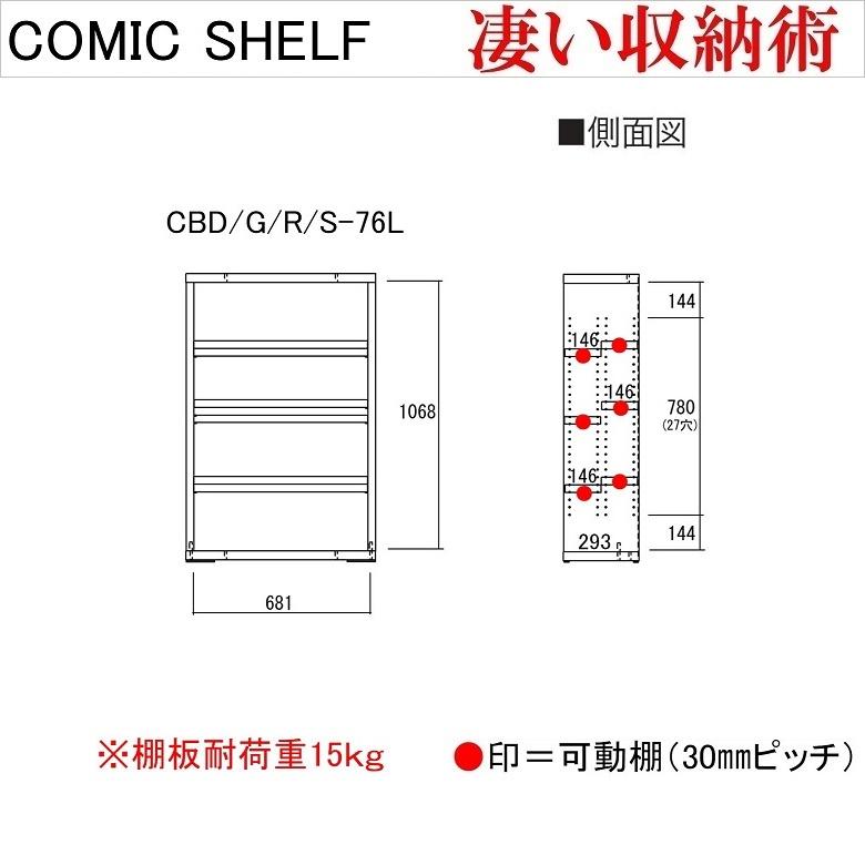 コミックシェルフ 幅75cm 高さ114cm ロータイプ 収納整理 前後2枚可動 完成品 本棚 文庫本 キャナルオーク色 CBC-76Lの画像
