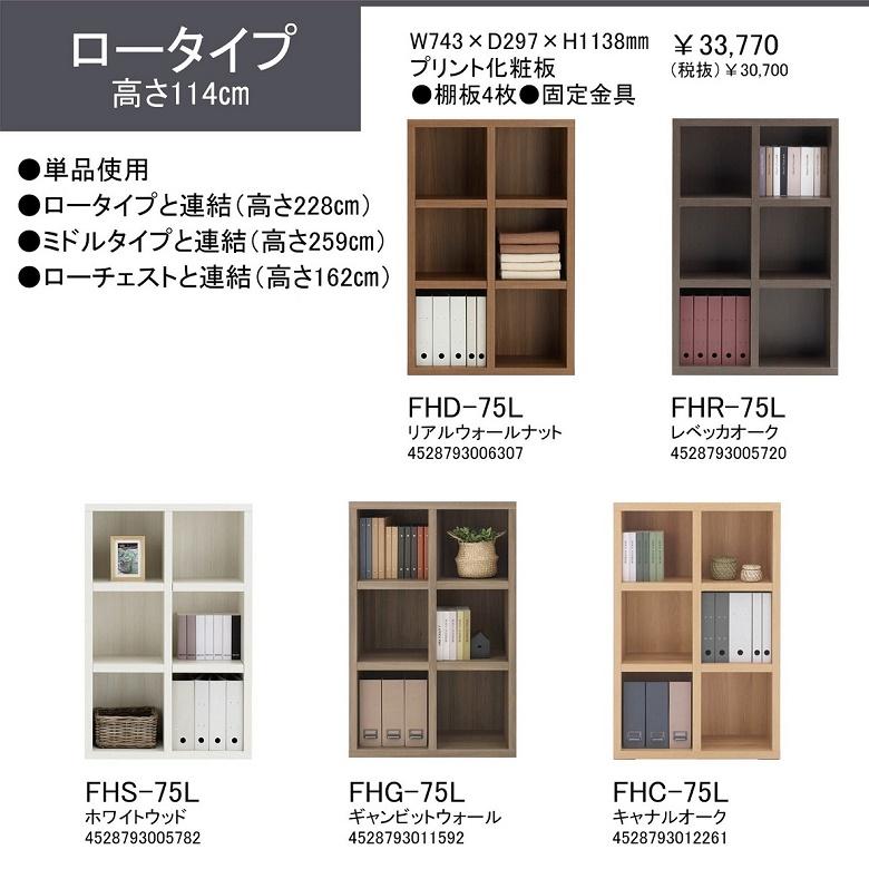 ローチェスト 幅75cm 高さ48cm 完成品 引出4杯 アルミ引手 スライドレール 巾木カット ギャンビットウォール FLG-75Sの画像