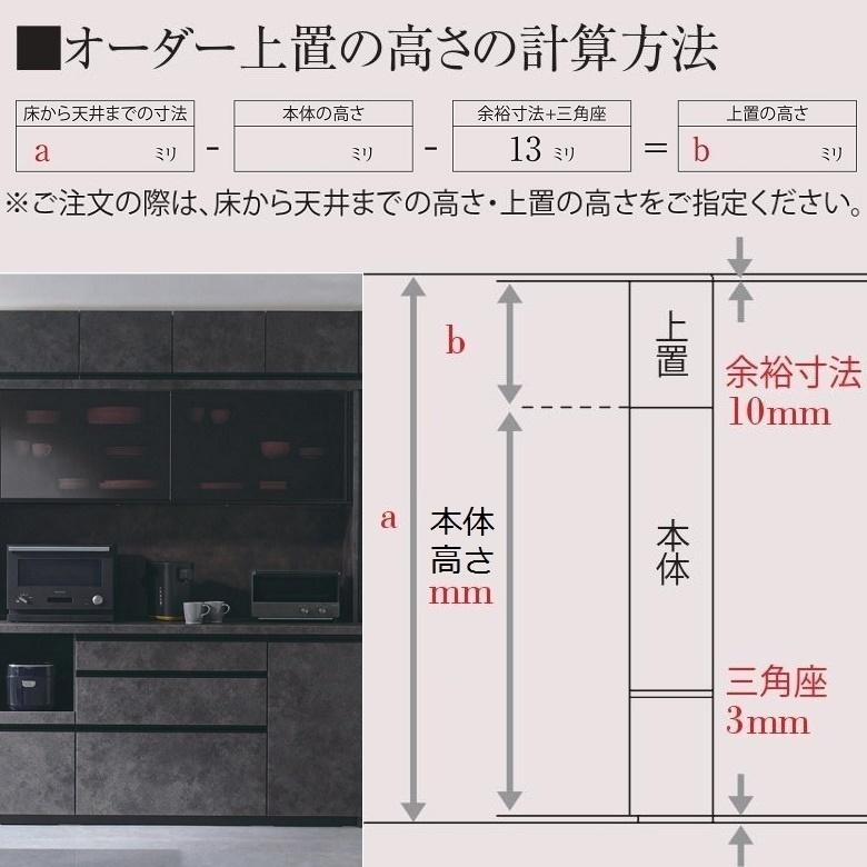 オーダー上置き キッチン 幅120cm ハイタイプ EC-VH120U 高さ326-600mm 壁面収納 完成品 転倒防止用器具付