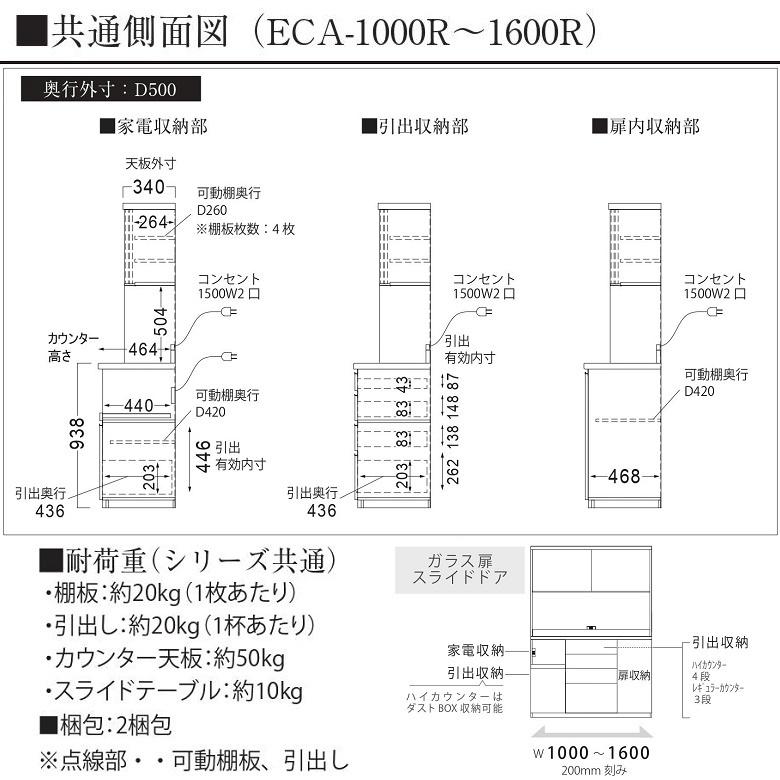 パモウナ 食器棚 幅120cm 奥行50cm 引き戸 ハイカウンター 家電収納 4段引出し キッチン家具 おしゃれ ECA-1200R_3