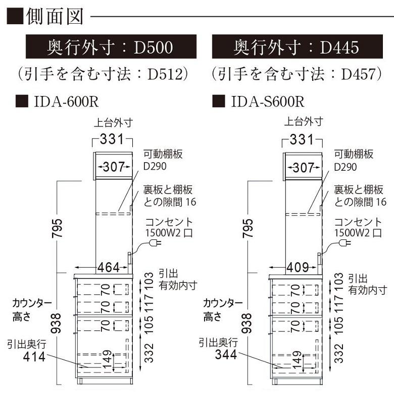 パモウナ レンジ台 幅60cm フラップ扉 キッチン 家電収納 奥行50cm ハイカウンター 4段引出し おしゃれ IDA-600R｜kagu-hiraka｜04