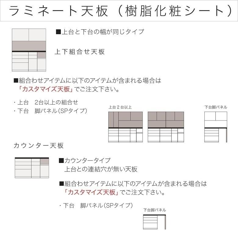 ラミネート天板 幅130cm 上下組み合せ 奥行50 45cm キッチン家具 カウンタートップ 樹脂化粧シート TRH-130の画像
