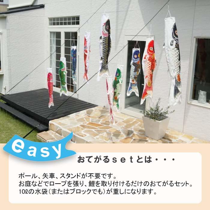 鯉のぼり easyおてがるセット 天華鯉 1.2m 鯉5匹 ポリエステルちりめん生地 超撥水 庭園用 かんたん 手軽 ベランダ用 節句用品 端午の節句_1